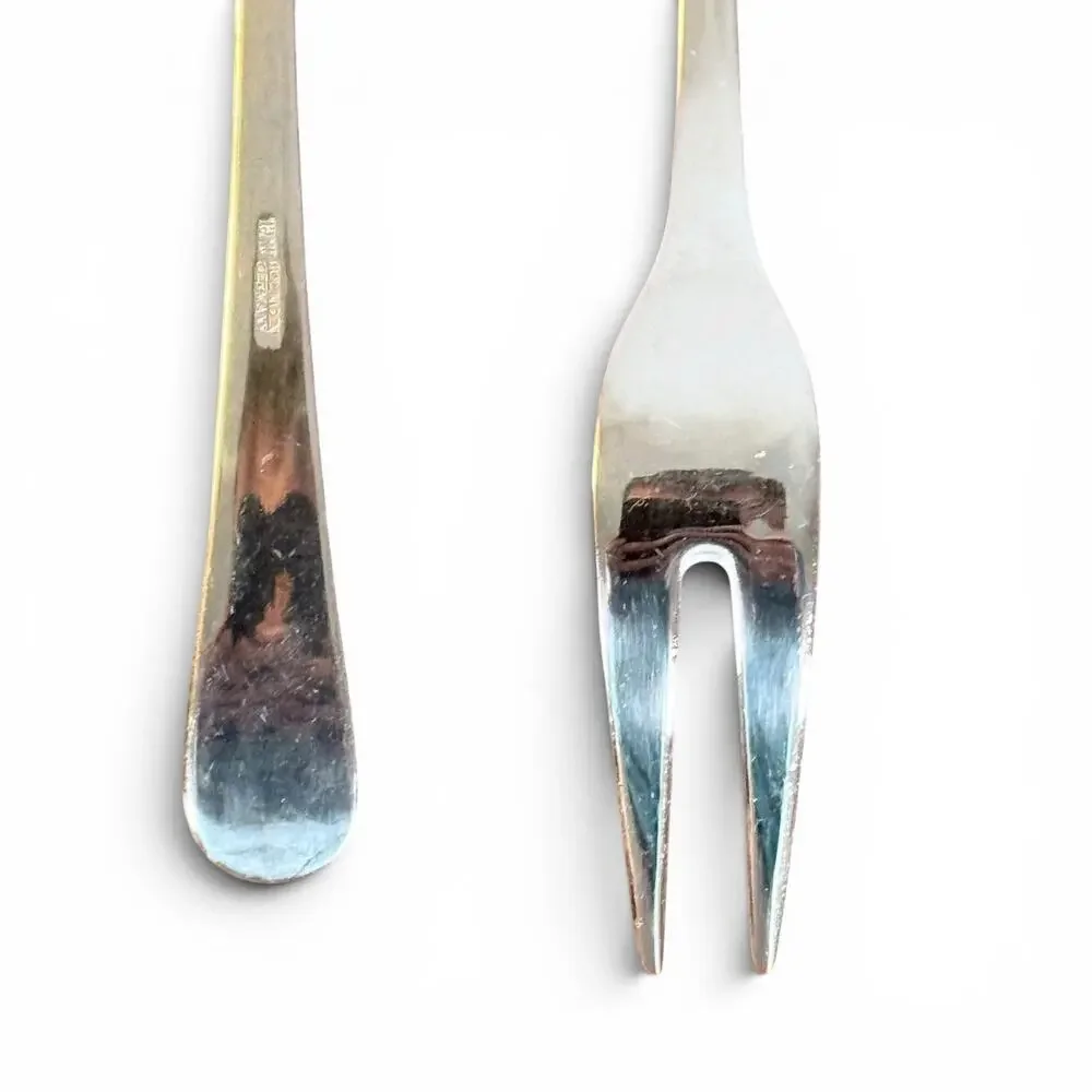 Solingen 18/10 Stainless Steel VTG Set of 2 Gold Swirl Appetizer Cocktail Forks